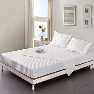 Lanest Housing Satin-Silk Sheets Queen Size Bed Set, Ivory White Soft Cooling Deep Pocket Queen Sheets, Hypoallergenic, Wrinkle and Fade Resistant Bedding Set, Striped