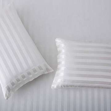 Lanest Housing Satin-Silk Sheets Queen Size Bed Set, Ivory White Soft Cooling Deep Pocket Queen Sheets, Hypoallergenic, Wrinkle and Fade Resistant Bedding Set, Striped