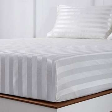 Lanest Housing Satin-Silk Sheets Queen Size Bed Set, Ivory White Soft Cooling Deep Pocket Queen Sheets, Hypoallergenic, Wrinkle and Fade Resistant Bedding Set, Striped