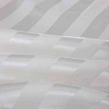 Lanest Housing Satin-Silk Sheets Queen Size Bed Set, Ivory White Soft Cooling Deep Pocket Queen Sheets, Hypoallergenic, Wrinkle and Fade Resistant Bedding Set, Striped