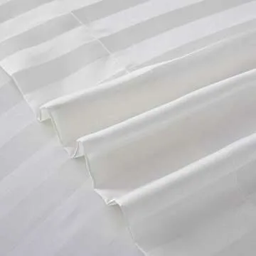 Lanest Housing Satin-Silk Sheets Queen Size Bed Set, Ivory White Soft Cooling Deep Pocket Queen Sheets, Hypoallergenic, Wrinkle and Fade Resistant Bedding Set, Striped