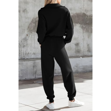 PRETTYGARDEN Women's 2 Piece Sweater Set Pullover Zip Up Sweatshirt Jogger Sweatpants Tracksuit Casual Outfit (Black,Small)