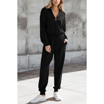PRETTYGARDEN Women's 2 Piece Sweater Set Pullover Zip Up Sweatshirt Jogger Sweatpants Tracksuit Casual Outfit (Black,Small)
