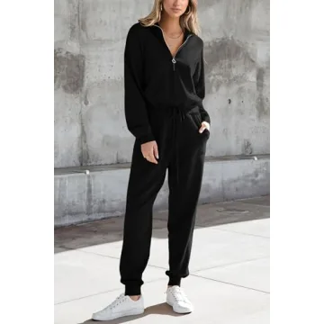 PRETTYGARDEN Women's 2 Piece Sweater Set Pullover Zip Up Sweatshirt Jogger Sweatpants Tracksuit Casual Outfit (Black,Small)