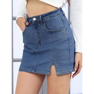 Genleck Jean Skorts for Women - High Waisted Mini Skirts Girls Teens Stretch Dressy Denim Shorts (Blue, Small)