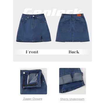 Genleck Jean Skorts for Women - High Waisted Mini Skirts Girls Teens Stretch Dressy Denim Shorts (Blue, Small)