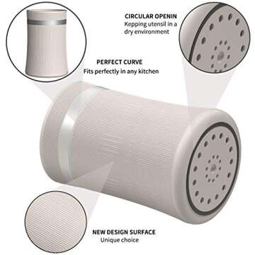 Silicone Cooking Utensils Kitchen Utensil Set, AIKKIL 32pcs Non-stick Kitchen Cooking Utensil Spatula Set with Holder, Heat Resistant Wooden Handle Khaki Kitchen Gadgets Tools Set