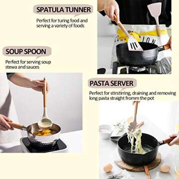 Silicone Cooking Utensils Kitchen Utensil Set, AIKKIL 32pcs Non-stick Kitchen Cooking Utensil Spatula Set with Holder, Heat Resistant Wooden Handle Khaki Kitchen Gadgets Tools Set