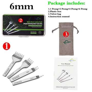 Aiskaer Leather Stitching Punch Set 6mm White Steel Tools