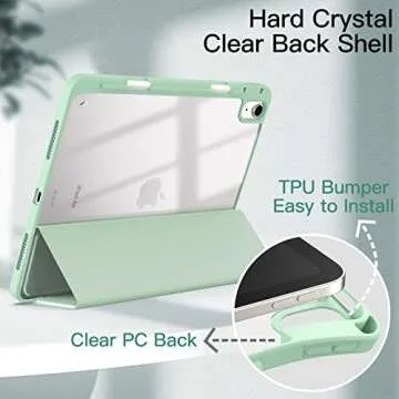 JETech Case for iPad Air 11-Inch M2 (2024), iPad Air 5/4 (2022/2020 5th/4th 10.9-Inch) with Pencil Holder, Clear Transparent Back Slim Stand Shockproof Tablet Cover, Auto Wake/Sleep (Green)