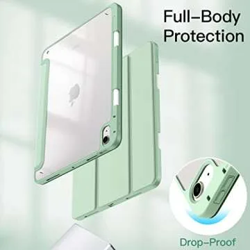 JETech Case for iPad Air 11-Inch M2 (2024), iPad Air 5/4 (2022/2020 5th/4th 10.9-Inch) with Pencil Holder, Clear Transparent Back Slim Stand Shockproof Tablet Cover, Auto Wake/Sleep (Green)