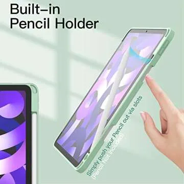 JETech Case for iPad Air 11-Inch M2 (2024), iPad Air 5/4 (2022/2020 5th/4th 10.9-Inch) with Pencil Holder, Clear Transparent Back Slim Stand Shockproof Tablet Cover, Auto Wake/Sleep (Green)