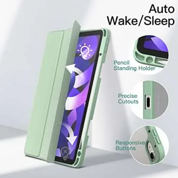 JETech Case for iPad Air 11-Inch M2 (2024), iPad Air 5/4 (2022/2020 5th/4th 10.9-Inch) with Pencil Holder, Clear Transparent Back Slim Stand Shockproof Tablet Cover, Auto Wake/Sleep (Green)