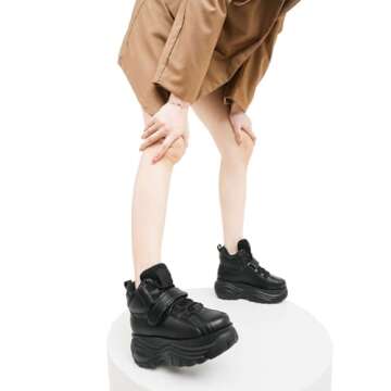 ANUFER Women's Goth Punk High Top Platform Chunky Sneakers Lace Up Wedgel Heel Dad Shoes Black SN02924 US9