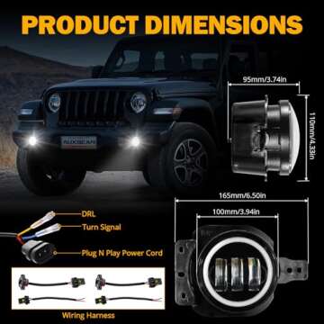 Auxbeam 4 Inch LED Fog Lights for Jeep Wrangler 2018-2023