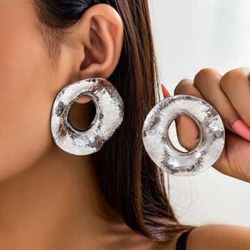 GLQ Exaggerated French Disc Metal Earrings - Unique Fashion Jewelry