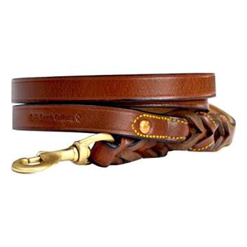Soft Touch Collars Leather Braided Dog Leash, Brown 6ft x 3/4 Inch, Naturally Tanned 6 Foot Full Grain Leather Lead
