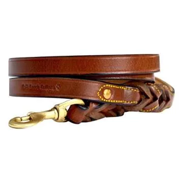 Soft Touch Collars Leather Braided Dog Leash, Brown 6ft x 3/4 Inch, Naturally Tanned 6 Foot Full Grain Leather Lead