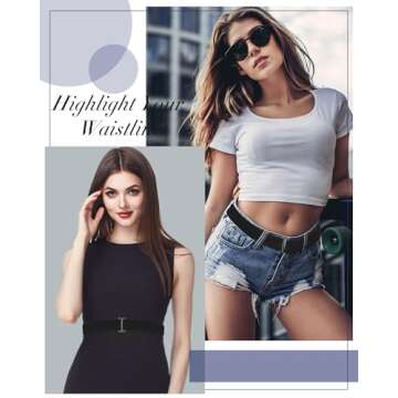 SATINIOR 2/3/4 Pack Women Elastic Stretch Belt Invisible Belts with Flat Buckle for Jeans Pants Dresses(Black,2 Pack)