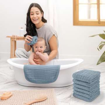 Comfy Cubs Muslin Baby Washcloths 10 Pack - Soft 6-Layer Cotton Wash Cloths for Sensitive Skin - 10"...