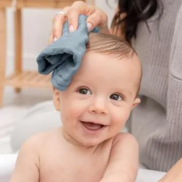 Comfy Cubs Muslin Baby Washcloths 10 Pack - Soft 6-Layer Cotton Wash Cloths for Sensitive Skin - 10"x10" Large, Gentle, Absorbent Infant Essentials for Newborn and Toddlers - (Pacific Blue)