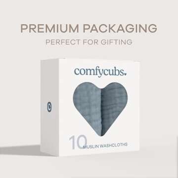 Comfy Cubs Muslin Baby Washcloths 10 Pack - Soft 6-Layer Cotton Wash Cloths for Sensitive Skin - 10"x10" Large, Gentle, Absorbent Infant Essentials for Newborn and Toddlers - (Pacific Blue)