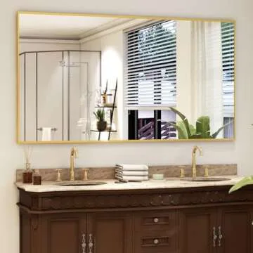 Easly Full Length Mirror with Stand 34"x76" Full Body Mirror Floor Mirror Standing Hanging or Leaning Wall, Wall Mirror with Stand Aluminum Alloy Frame for Living Room Bedroom Cloakroom,Gold