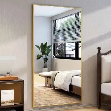 Easly Full Length Mirror with Stand 34"x76" Full Body Mirror Floor Mirror Standing Hanging or Leaning Wall, Wall Mirror with Stand Aluminum Alloy Frame for Living Room Bedroom Cloakroom,Gold