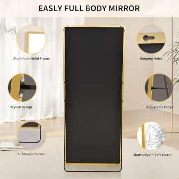 Easly Full Length Mirror with Stand 34"x76" Full Body Mirror Floor Mirror Standing Hanging or Leaning Wall, Wall Mirror with Stand Aluminum Alloy Frame for Living Room Bedroom Cloakroom,Gold
