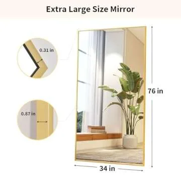 Easly Full Length Mirror with Stand 34"x76" Full Body Mirror Floor Mirror Standing Hanging or Leaning Wall, Wall Mirror with Stand Aluminum Alloy Frame for Living Room Bedroom Cloakroom,Gold