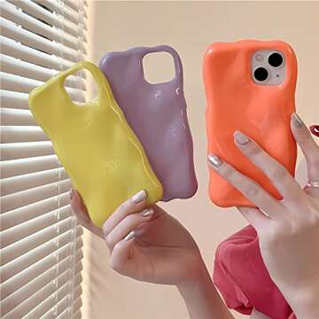 LALASAM iPhone 14Pro Cute Case,Irregular Shape Minimalist Style 3D Purple Solid Color Case,Shockproof Soft TPU Protective Case for Girls,Women