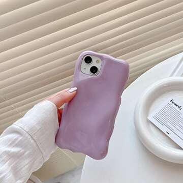 LALASAM iPhone 14Pro Cute Case,Irregular Shape Minimalist Style 3D Purple Solid Color Case,Shockproof Soft TPU Protective Case for Girls,Women