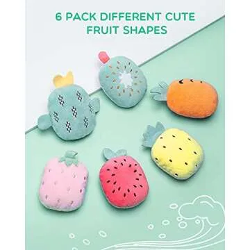 Feeko 6Pcs Catnip Toys, Cat Toys for Indoor Cats, Rattle Sound, Pillows Cat Crinkle Toys, Cats Interactive with Cute Fruits Set, Assorted Kitty Toys, Cat Teething Chew Toy with Plush Gift