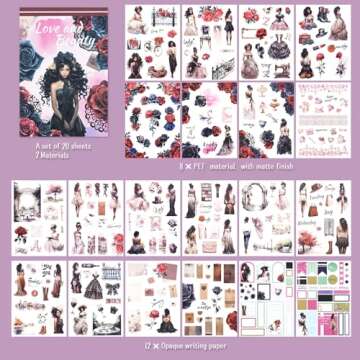 Dizdkizd Journaling Sticker Book for Adults, 278 Pre-Cut Fashion Girl Aesthetic Sticker, PET & Paper...