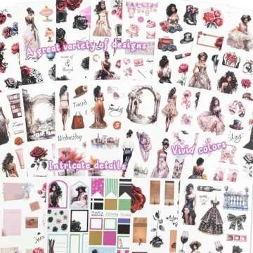 Dizdkizd Journaling Sticker Book for Adults, 278 Pre-Cut Fashion Girl Aesthetic Sticker, PET & Paper Scrapbooking Bullet Journal Supplies, Planner Sticker for Women