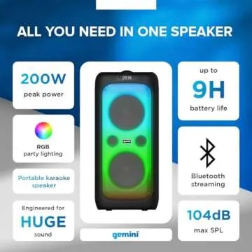 Gemini Sound GGO-2650L Portable Bluetooth Boombox - 200W Dual 6.5" Woofers, LED Party Lighting, TWS Pairing, Wireless Mic, USB, Aux, Rechargeable Battery, 9hr Play Time