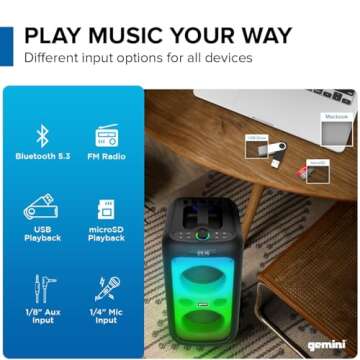 Gemini Sound GGO-2650L Portable Bluetooth Boombox - 200W Dual 6.5" Woofers, LED Party Lighting, TWS Pairing, Wireless Mic, USB, Aux, Rechargeable Battery, 9hr Play Time