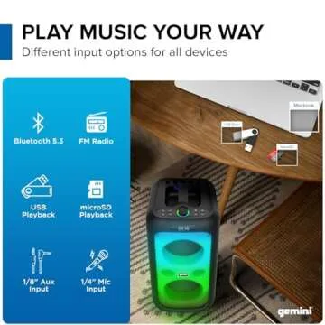 Gemini Sound GGO-2650L Portable Bluetooth Boombox - 200W Dual 6.5" Woofers, LED Party Lighting, TWS Pairing, Wireless Mic, USB, Aux, Rechargeable Battery, 9hr Play Time