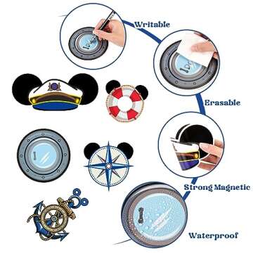 Qweryboo 10 Pcs Large Cruise Door Magnet Stickers, Cute Mouse Captain Sea Navigation Car Cruise Door...