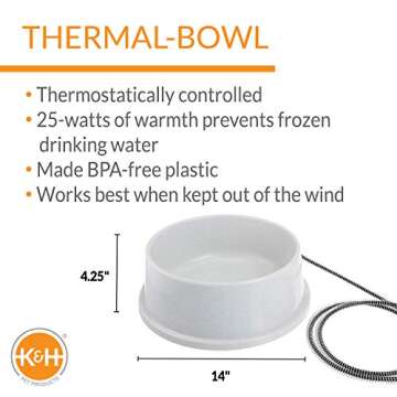K&H Pet Products Thermal-Bowl Heated Water Bowl for Cats & Dogs Outside, Safety Listed Outdoor Heate...