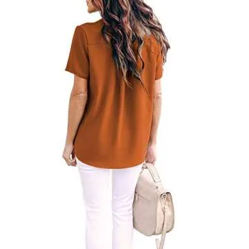 Allimy Women Summer Short Sleeve Shirts Casual V Neck Tunics Tops and Blouses Medium Orange