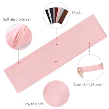 Fishinsea 8 Pack Sport Headbands for Women, Elastic Soft Fabric Non-Slip Hair Bands Hair Warp for Daily Workout Yoga Running Sports