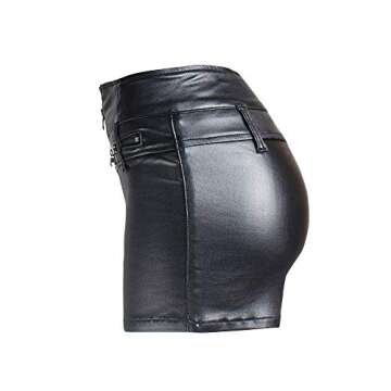 NASUN Womens Casual Faux Leather Shorts High Waist Stretch Disco PU Coated Shorts HS021 2XL Black