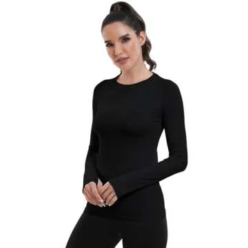 WANAYOU Womens Long Sleeve Workout top Pack of 2 Seamless Tight Yoga Gym Tops with Thumb Holes Breathable Athletic Running Tops Compression long Sleeve Scrub Undershirts (2 Pack (Black+White), Medium)