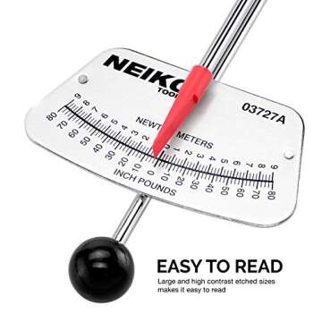 Neiko 03727A 1/4-Inch-Drive Beam Torque Wrench, SAE and MM Bicycle and Automotive Wrench, Reads in 0–80 Inches/Pounds and 0–9 Newton/Meter Increments