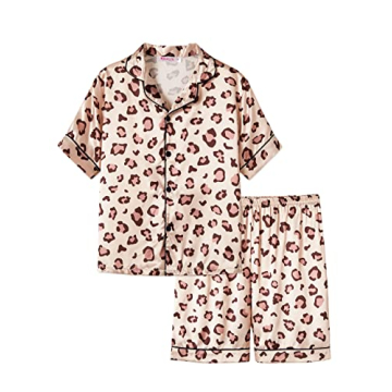 Topgal Big Girls Leopard Pajamas - Soft Satin Sleepwear Set Size 8