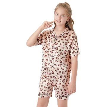 Topgal Girls Leopard Print Satin Pajamas Size 8