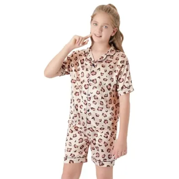 Topgal Girls Leopard Print Satin Pajamas Size 8