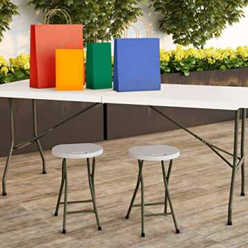 Set of 2 Stools - 18-Inch Folding Stools with 300lb Capacity for Indoor or Outdoor Use - Backless Portable Stools for Adults by Lavish Home (White)