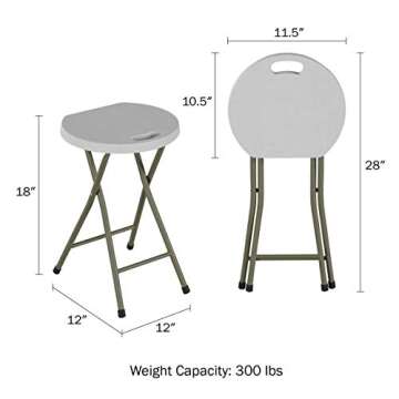 Set of 2 Stools - 18-Inch Folding Stools with 300lb Capacity for Indoor or Outdoor Use - Backless Portable Stools for Adults by Lavish Home (White)